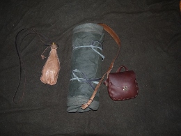 My water bag come from Soul of the Warrior. Basic bedroll with waterproof ground cloth and wool blanket and belt pouch